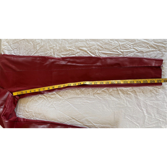ZARA Faux Leather Skinny High Rise Pants Ankle Zip Size M Medium Red Burgundy - Picture 6 of 9